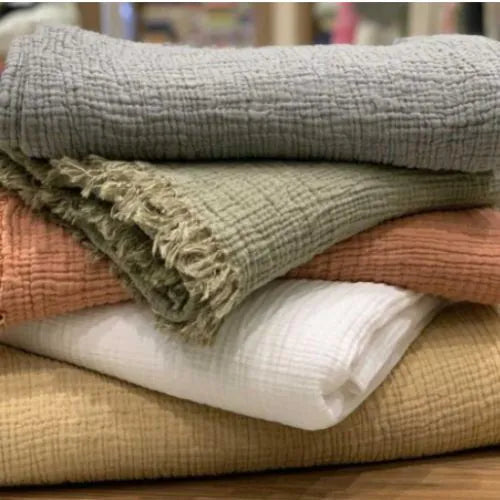 plaids en gaze de coton couleur beige blanc gris vert
