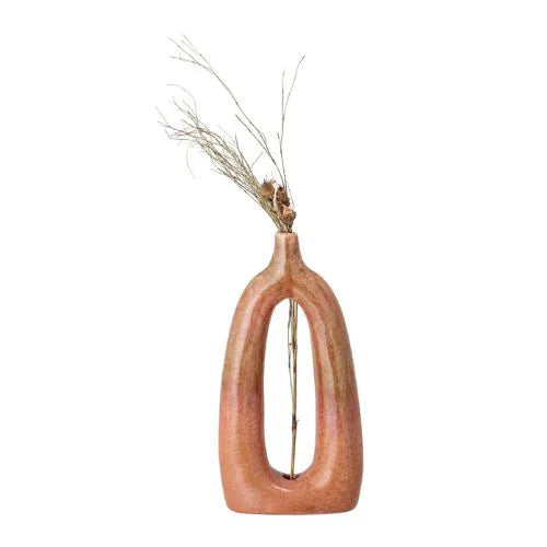vase déco orange en grès avec des fleurs séchés
