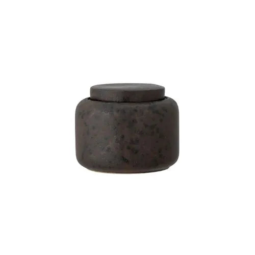 Petit bocal marron fermé en grès