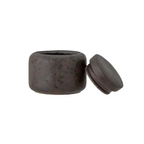 Petit bocal marron ouvert en grès avec son capuchon à visser