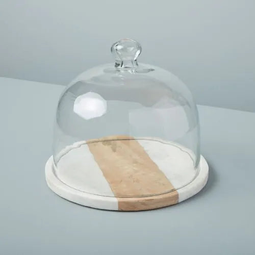 Cloche en verre avec sa planche en bois