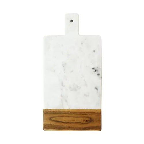 planche rectangulaire en marbre blanc et bois d'acacia