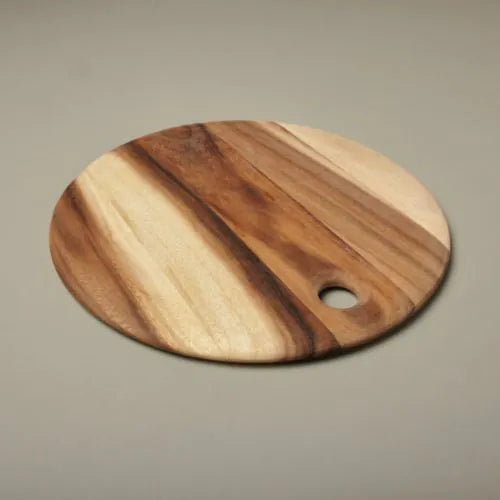 petite planche ronde en bois d'acacia avec un trou